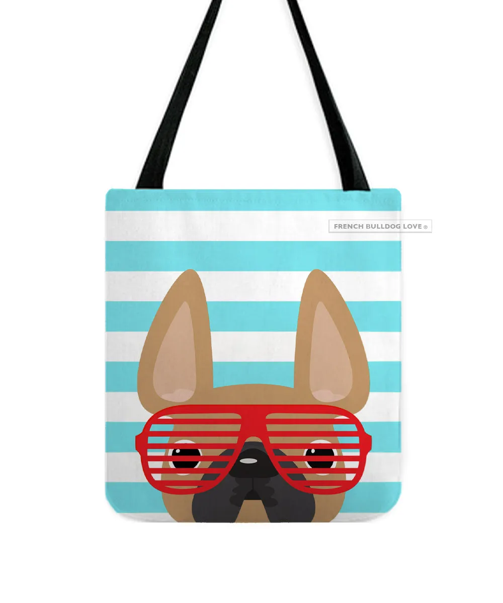 Fawn / Summer Shades French Bulldog on Teal Tote Bag
