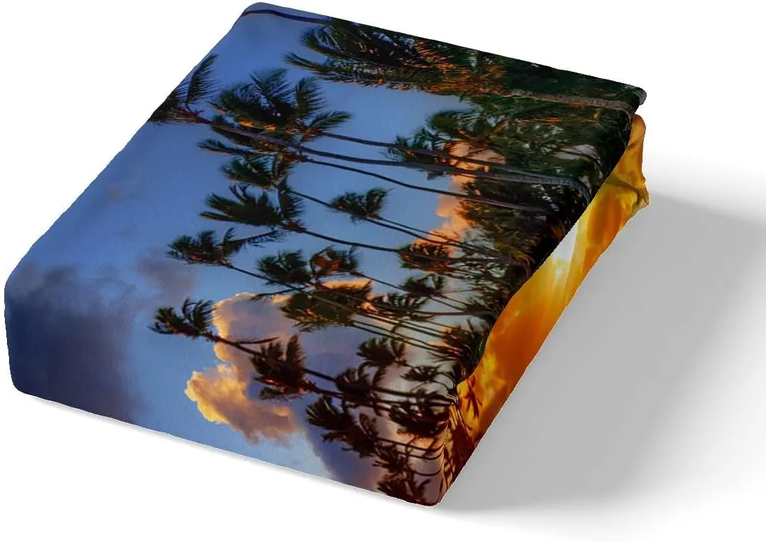 Feelyou Beach Duvet Cover Set King Size Summer Sea Ocean Bedding Set Hawaiian Tropical Palm Tree Nature Comforter Cover Microfiber with 2 Pillow Shams,Zipper, 3D Print Soft Sunset 3 Pieces