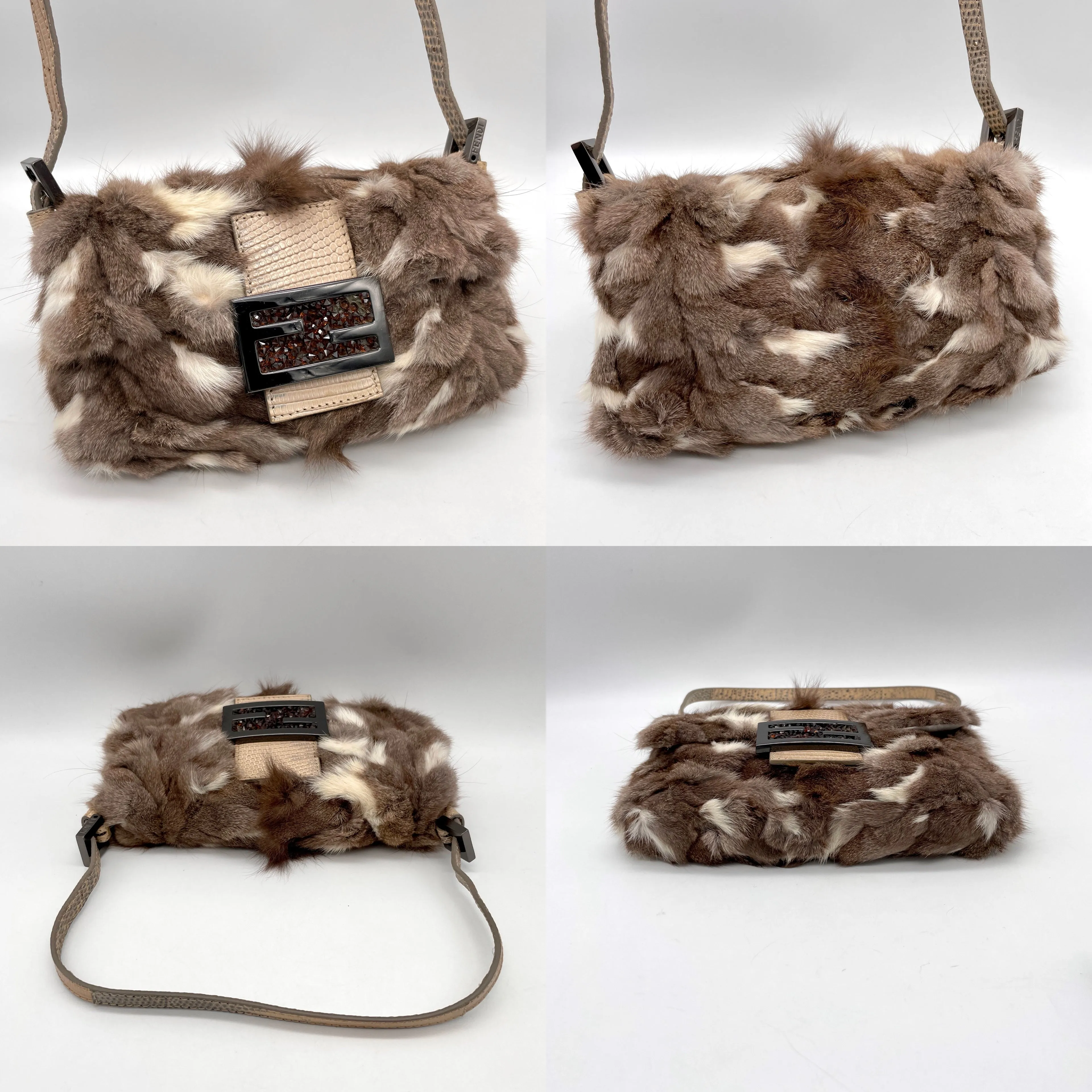 Fendi Fur Lizard Skin Leather Mini Mamma Bucket