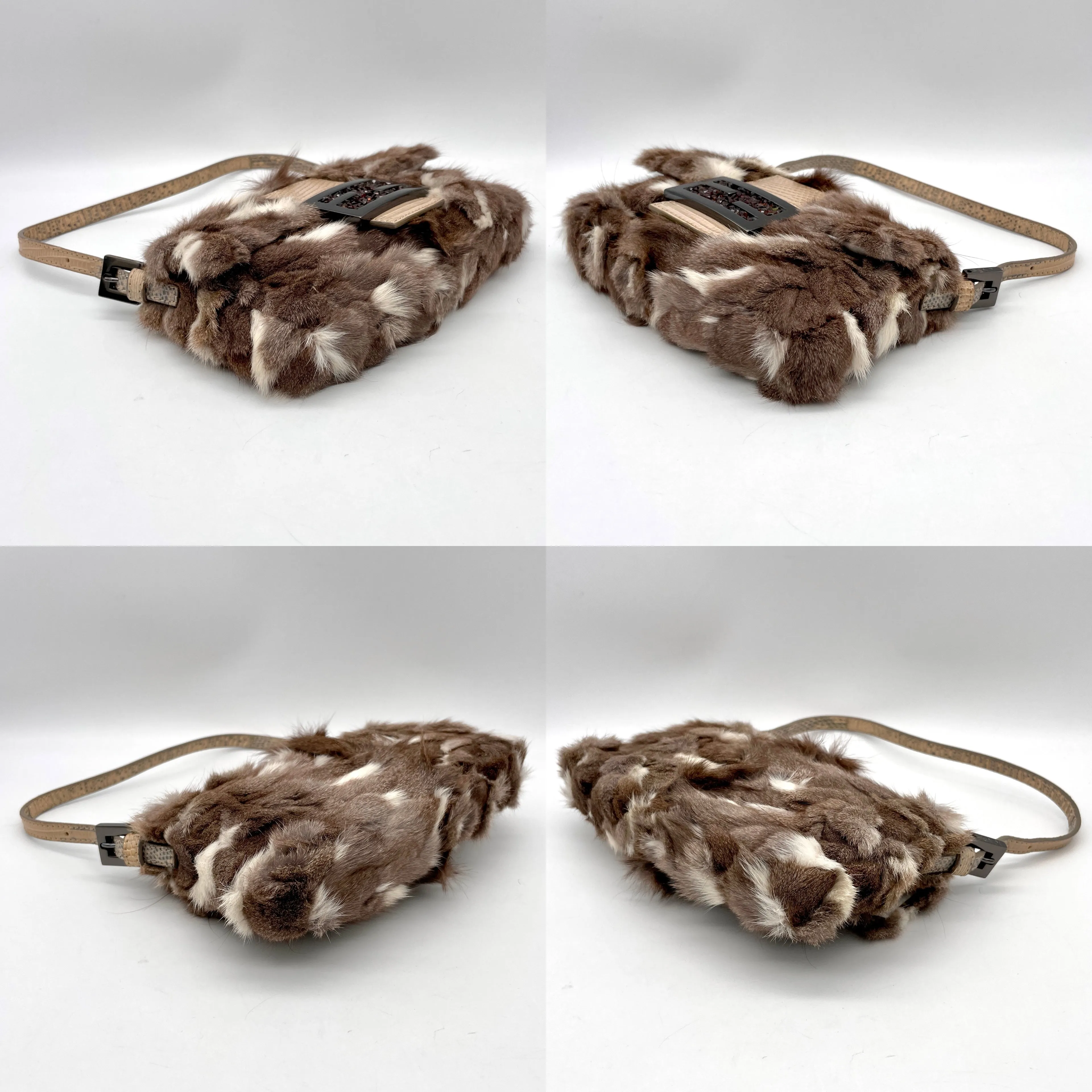 Fendi Fur Lizard Skin Leather Mini Mamma Bucket
