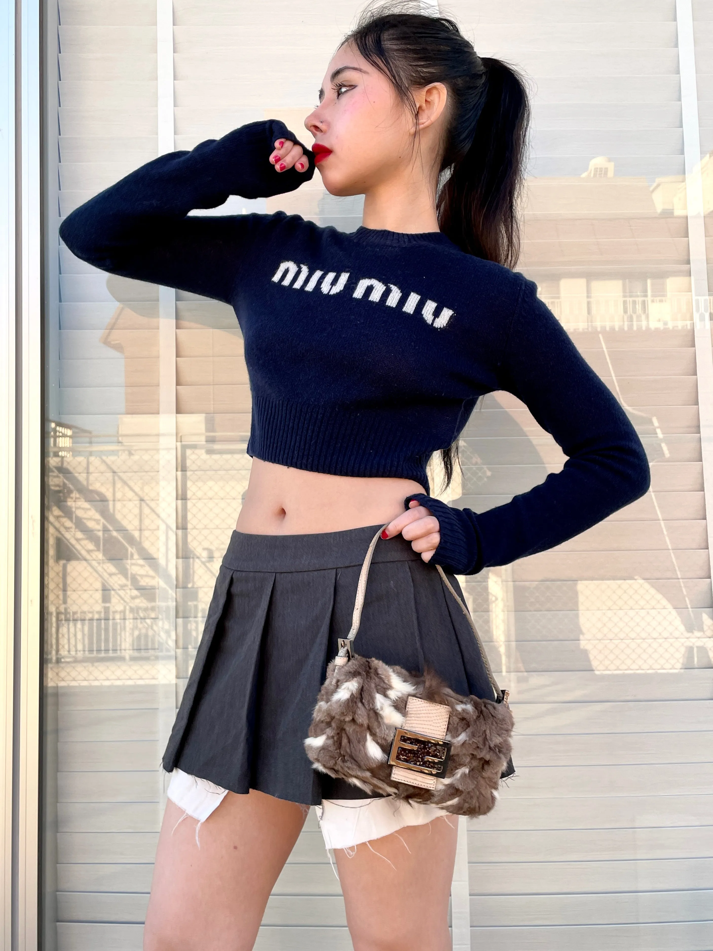 Fendi Fur Lizard Skin Leather Mini Mamma Bucket