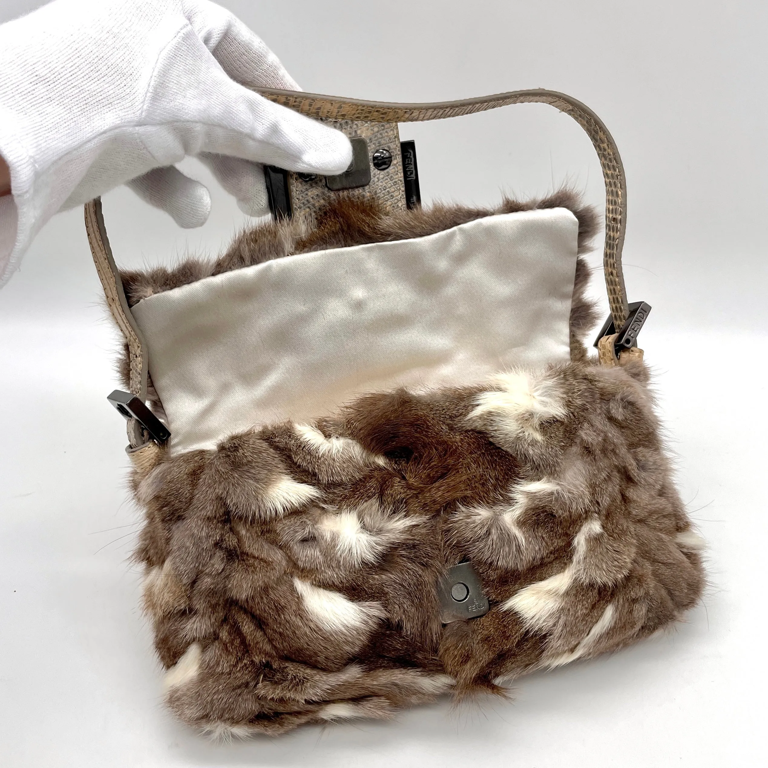 Fendi Fur Lizard Skin Leather Mini Mamma Bucket