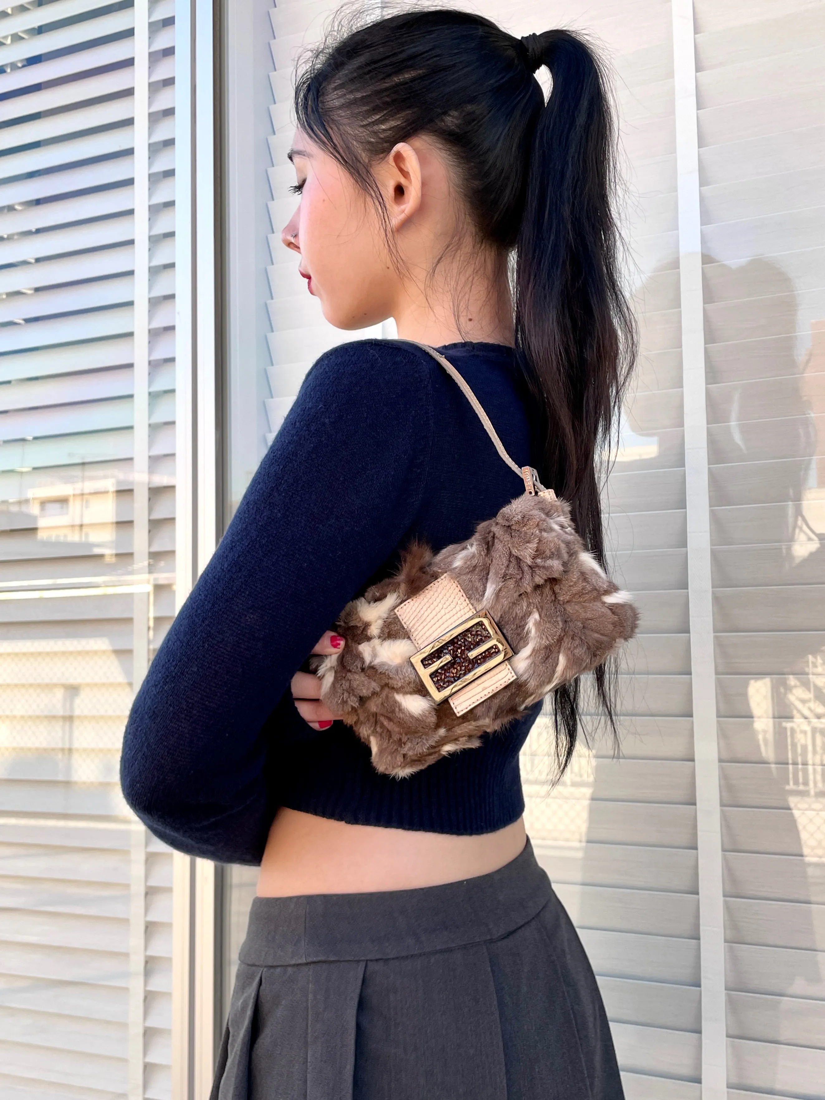 Fendi Fur Lizard Skin Leather Mini Mamma Bucket