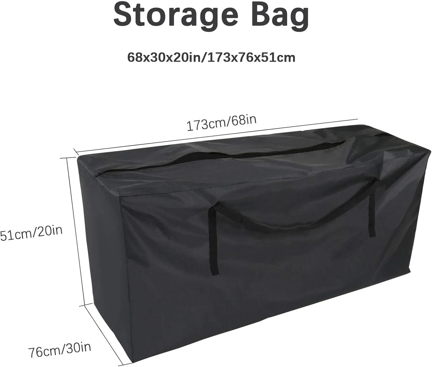 Fenghome Furniture Cushion Storage Bag, 420D Waterproof Storage Bag with Zipper and Handles for Outdoor/Indoor Patio Furniture Clothes and Pillows and Christmas Tree, 68 x 30 x 20 inches, Black