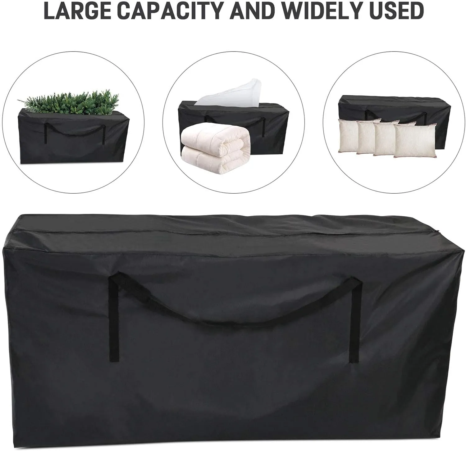 Fenghome Furniture Cushion Storage Bag, Waterproof Fabric Storage Bag with Zipper and Handles for Outdoor/Indoor Patio Furniture Clothes and Pillows and Christmas Tree, 48 x 15.3 x 21.6 Inches, Black