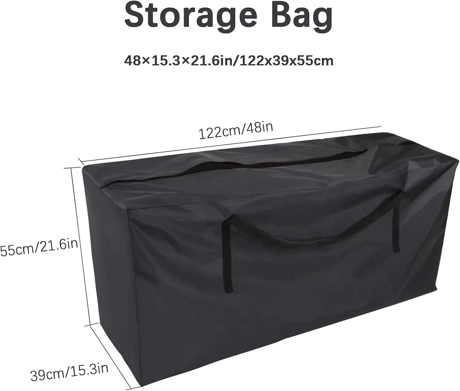 Fenghome Furniture Cushion Storage Bag, Waterproof Fabric Storage Bag with Zipper and Handles for Outdoor/Indoor Patio Furniture Clothes and Pillows and Christmas Tree, 48 x 15.3 x 21.6 Inches, Black