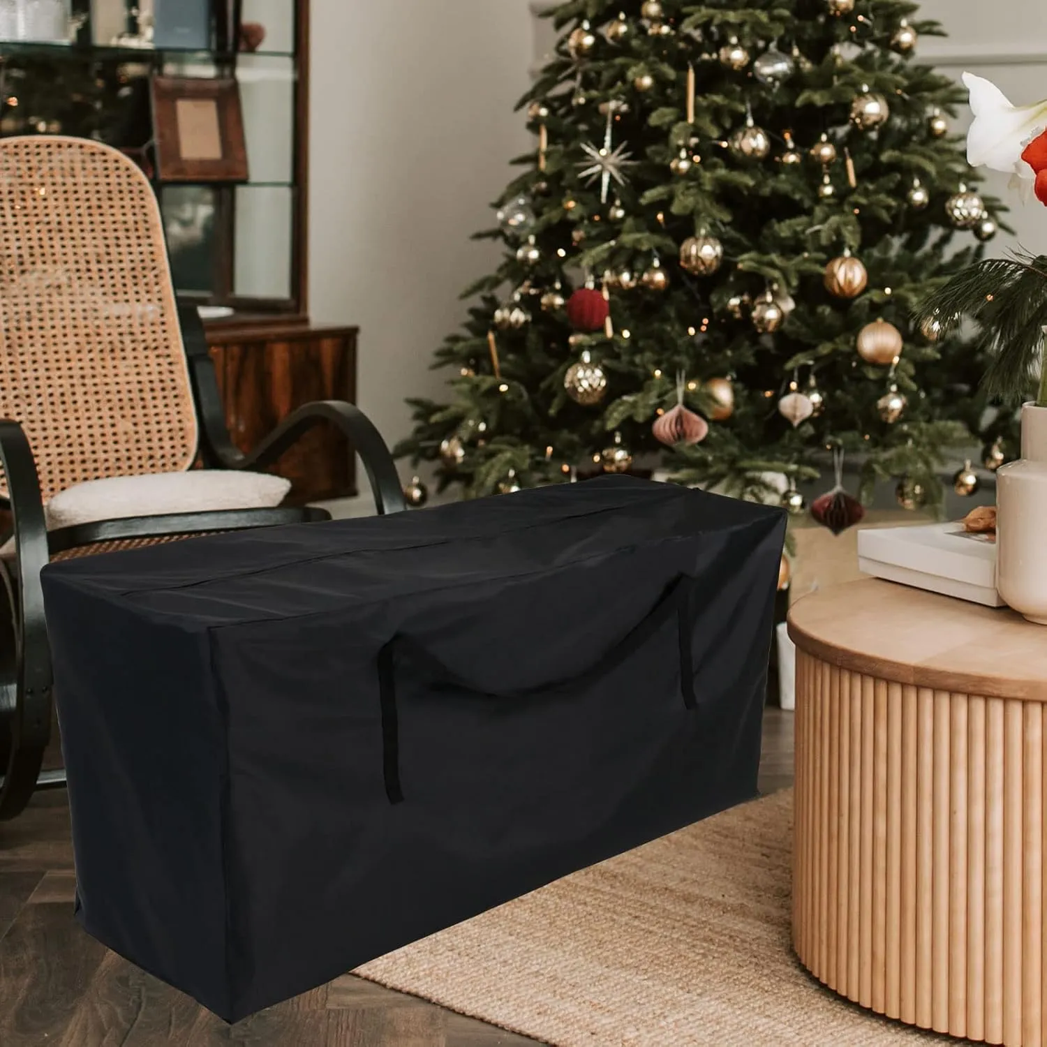 Fenghome Furniture Cushion Storage Bag, Waterproof Fabric Storage Bag with Zipper and Handles for Outdoor/Indoor Patio Furniture Clothes and Pillows and Christmas Tree, 48 x 15.3 x 21.6 Inches, Black