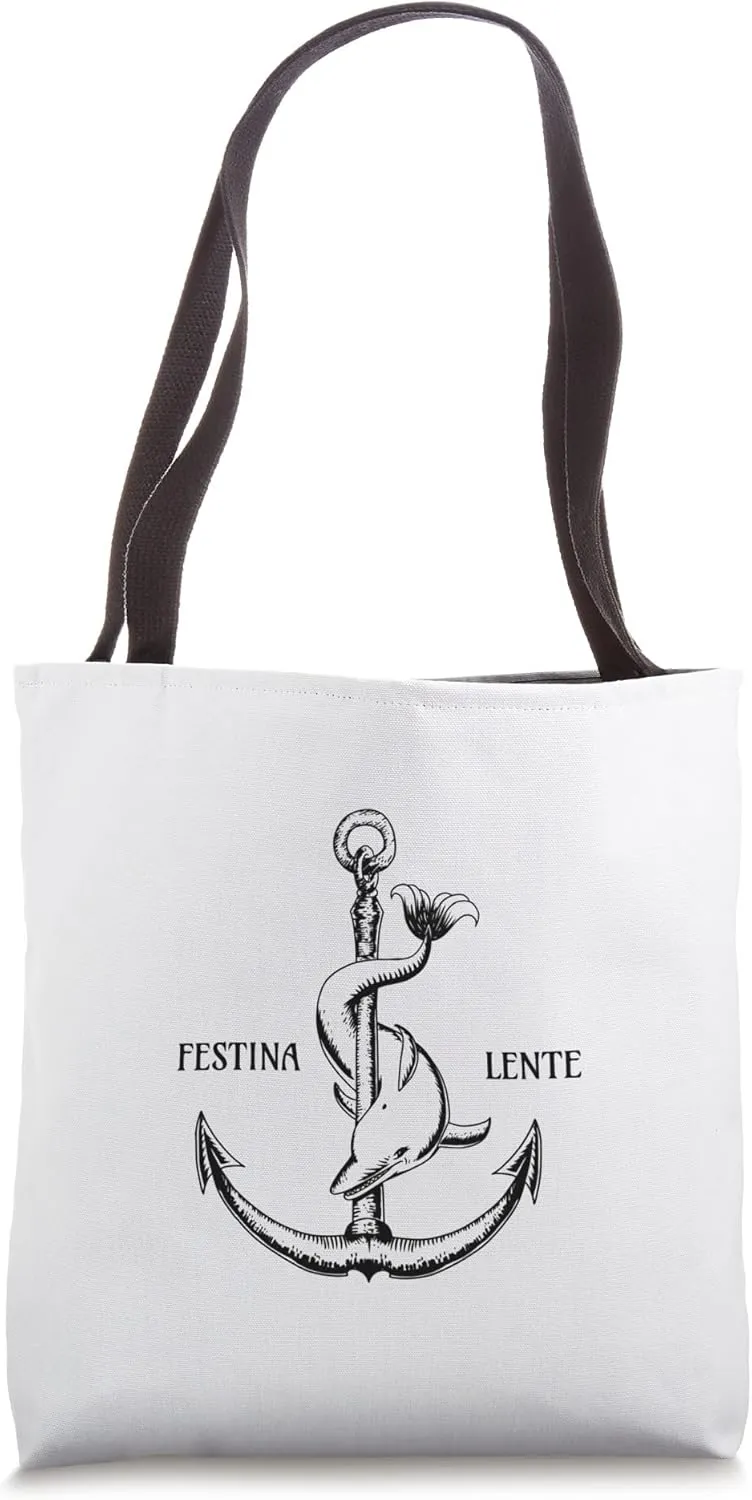 Festina Lente Symbol Anchor Dolphin Make Haste Slowly Tote Bag