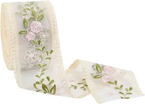FINGERINSPIRE 15Yards/13.7m Embroidery Floral Sewing Lace Trim 91mm Wide Vintage Lace Trim for Sewing Polyester Floral Lace Ribbons for Crafts Mesh Embroidery Lace Ribbon for DIY Wedding Decoration