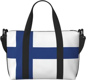 Finnish flag print Gym Bag for Women,Carry on Weekender Overnight Duffle Bag,Personal Item Tote Bag