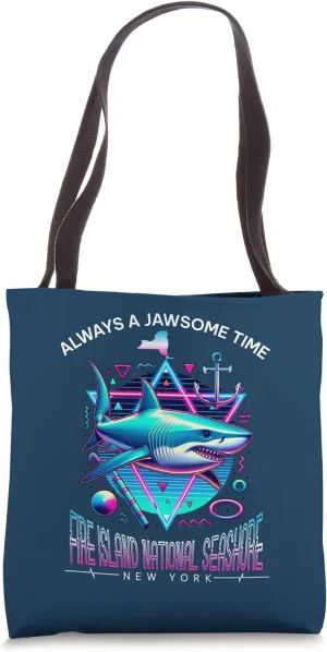 Fire Island National Seashore NY Shark Retro 80s Souvenir Tote Bag