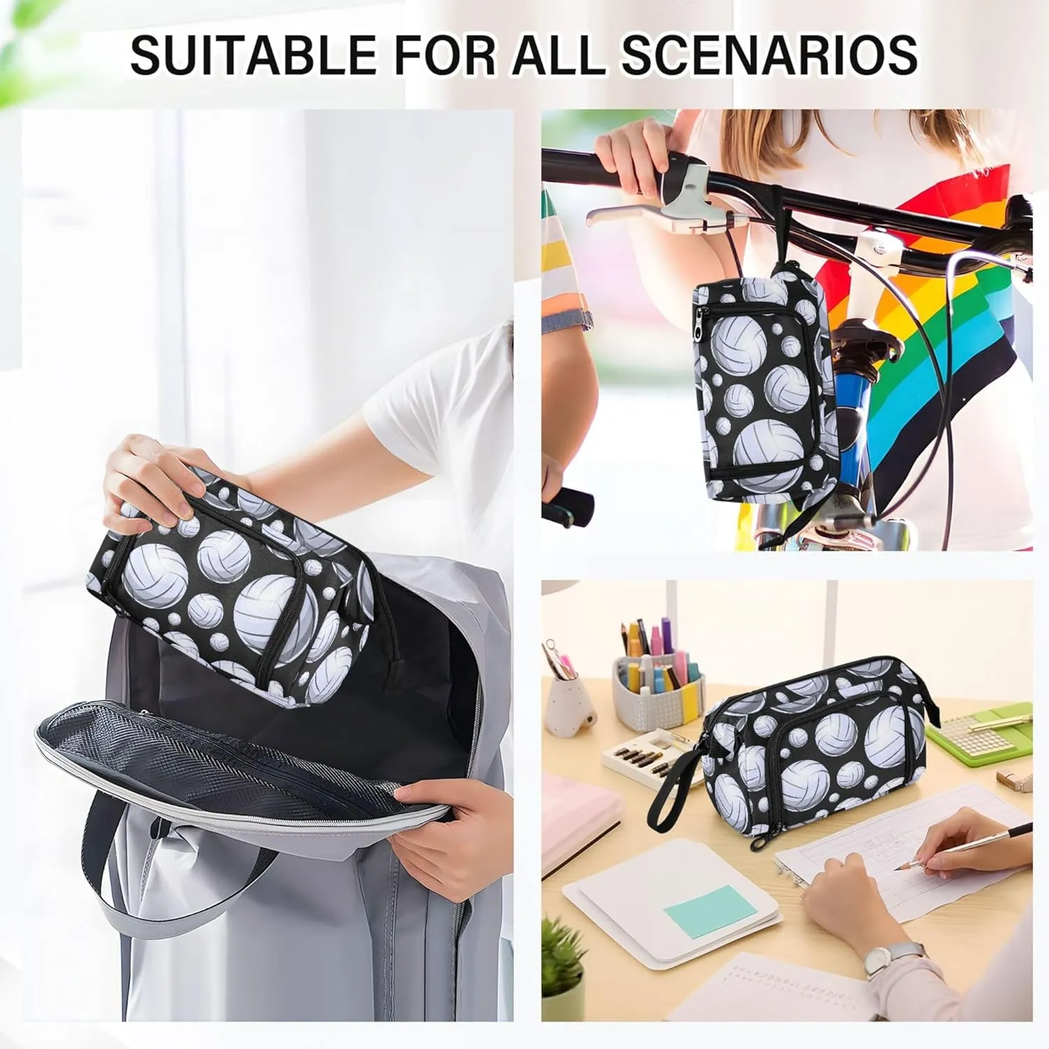 Fisyme 3d Volleyball Ball Pencil Case Large Capacity Pencil Pouch Pen Bags Box Big Makeup Pencil Case Organizer
