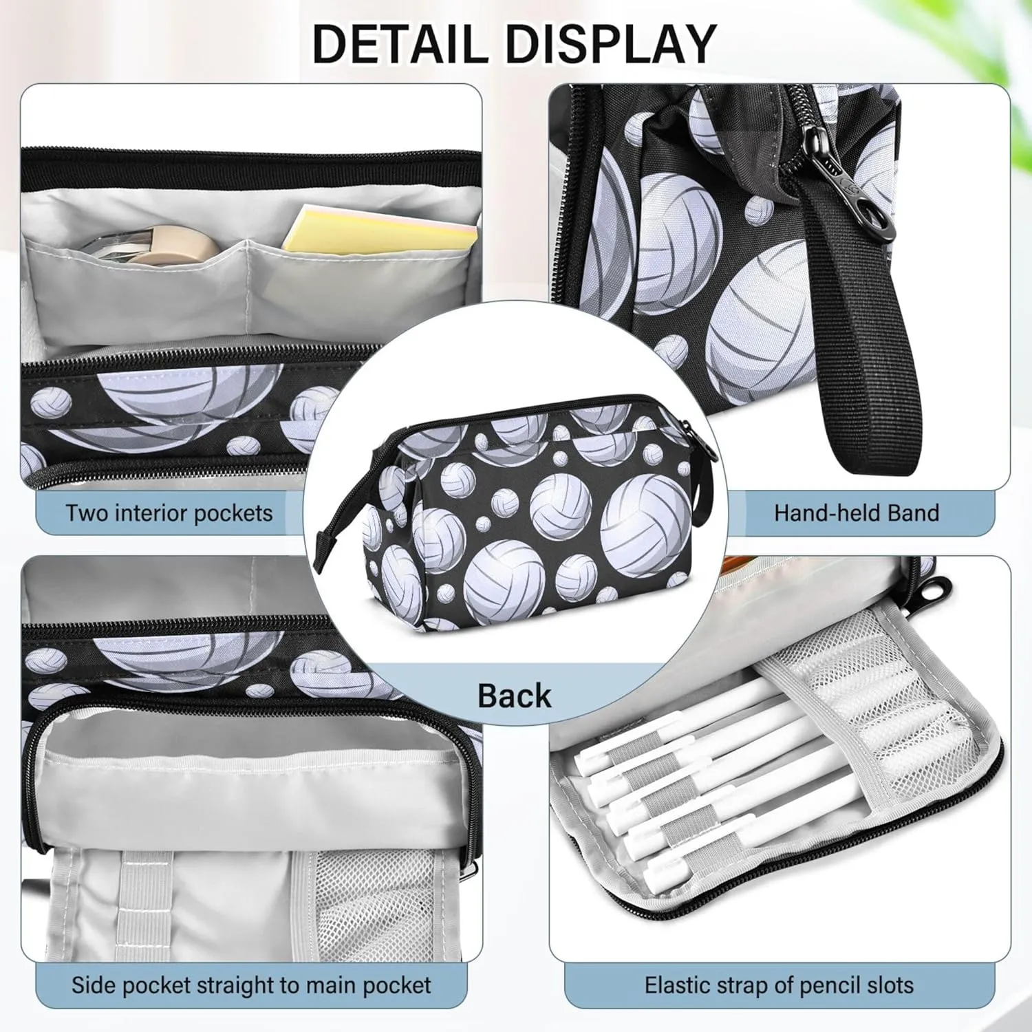 Fisyme 3d Volleyball Ball Pencil Case Large Capacity Pencil Pouch Pen Bags Box Big Makeup Pencil Case Organizer