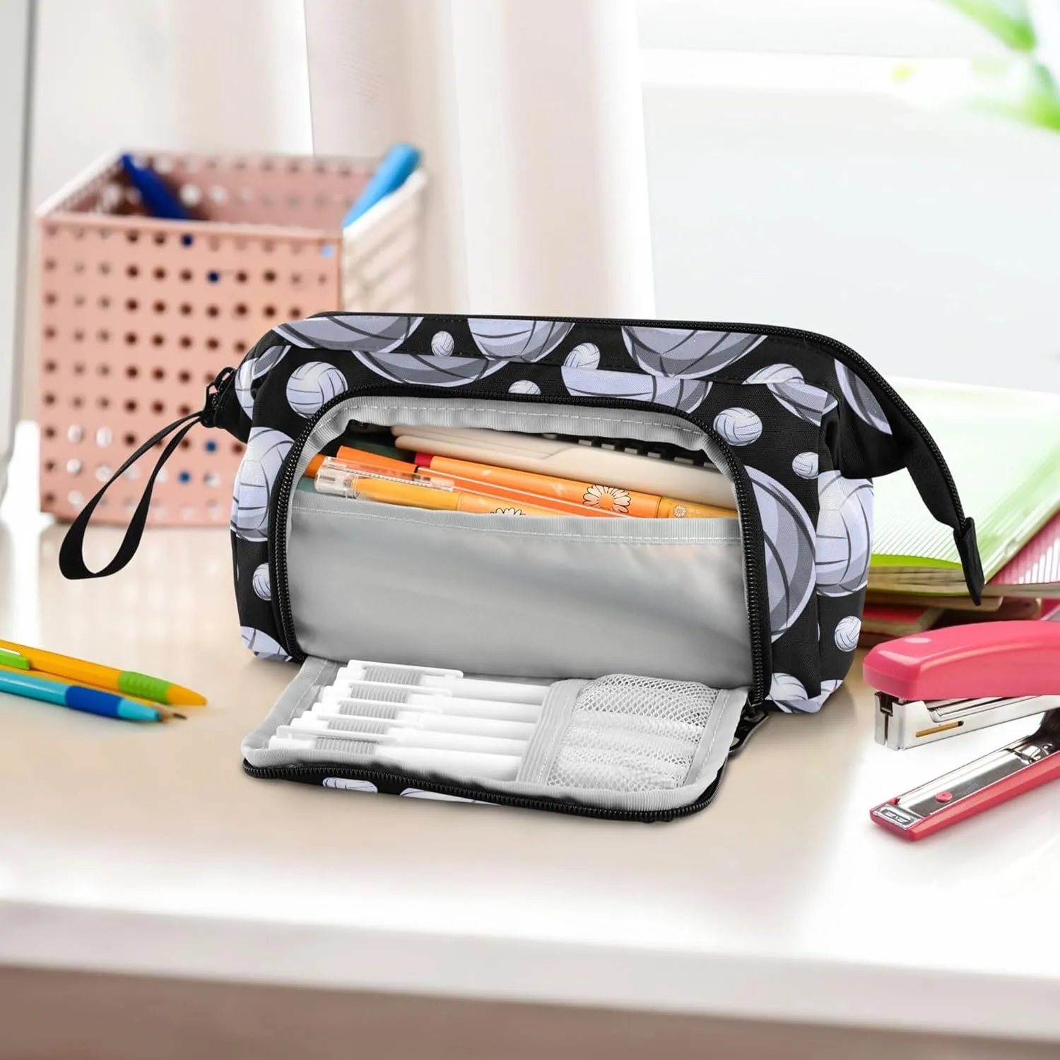 Fisyme 3d Volleyball Ball Pencil Case Large Capacity Pencil Pouch Pen Bags Box Big Makeup Pencil Case Organizer