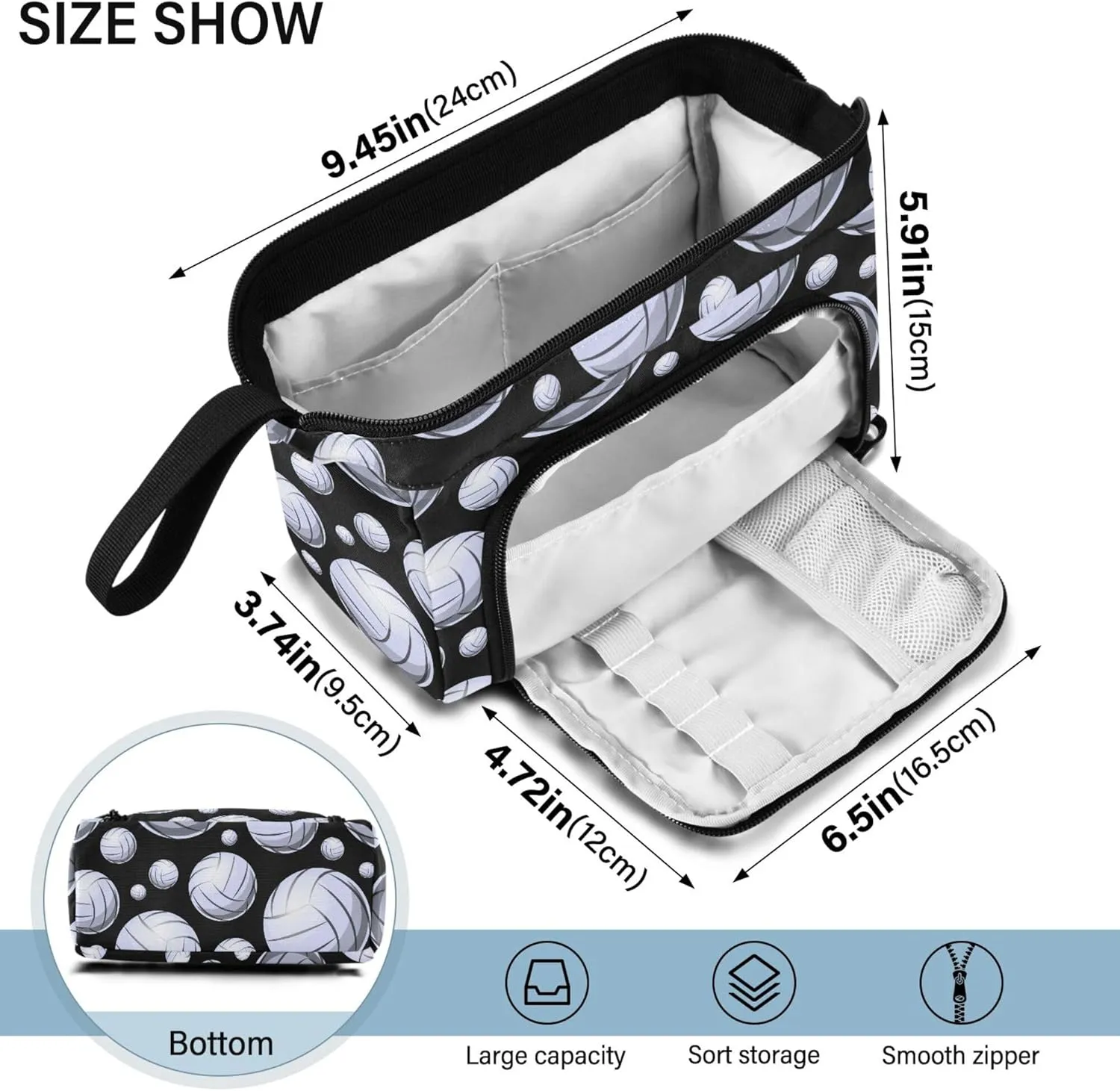 Fisyme 3d Volleyball Ball Pencil Case Large Capacity Pencil Pouch Pen Bags Box Big Makeup Pencil Case Organizer