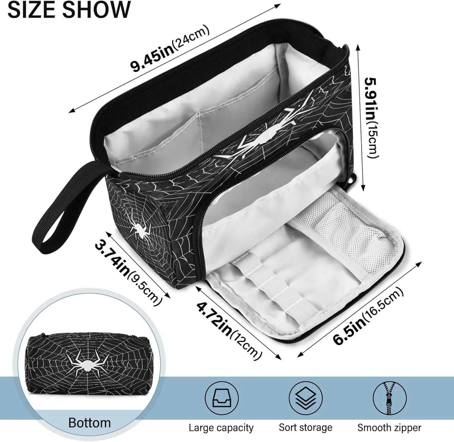 Fisyme Spider Web Halloween Pencil Case Large Capacity Pencil Pouch Pen Bags Box Big Makeup Pencil Case Organizer