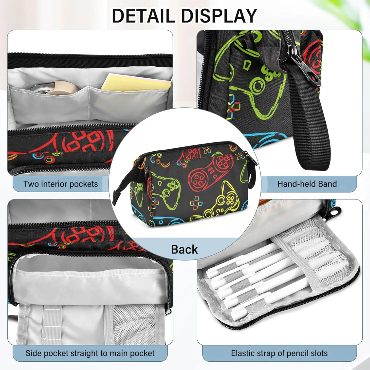 Fisyme Video Game Pencil Case Large Capacity Pencil Pouch Pen Box Bag Big Makeup Pencil Case Organizer