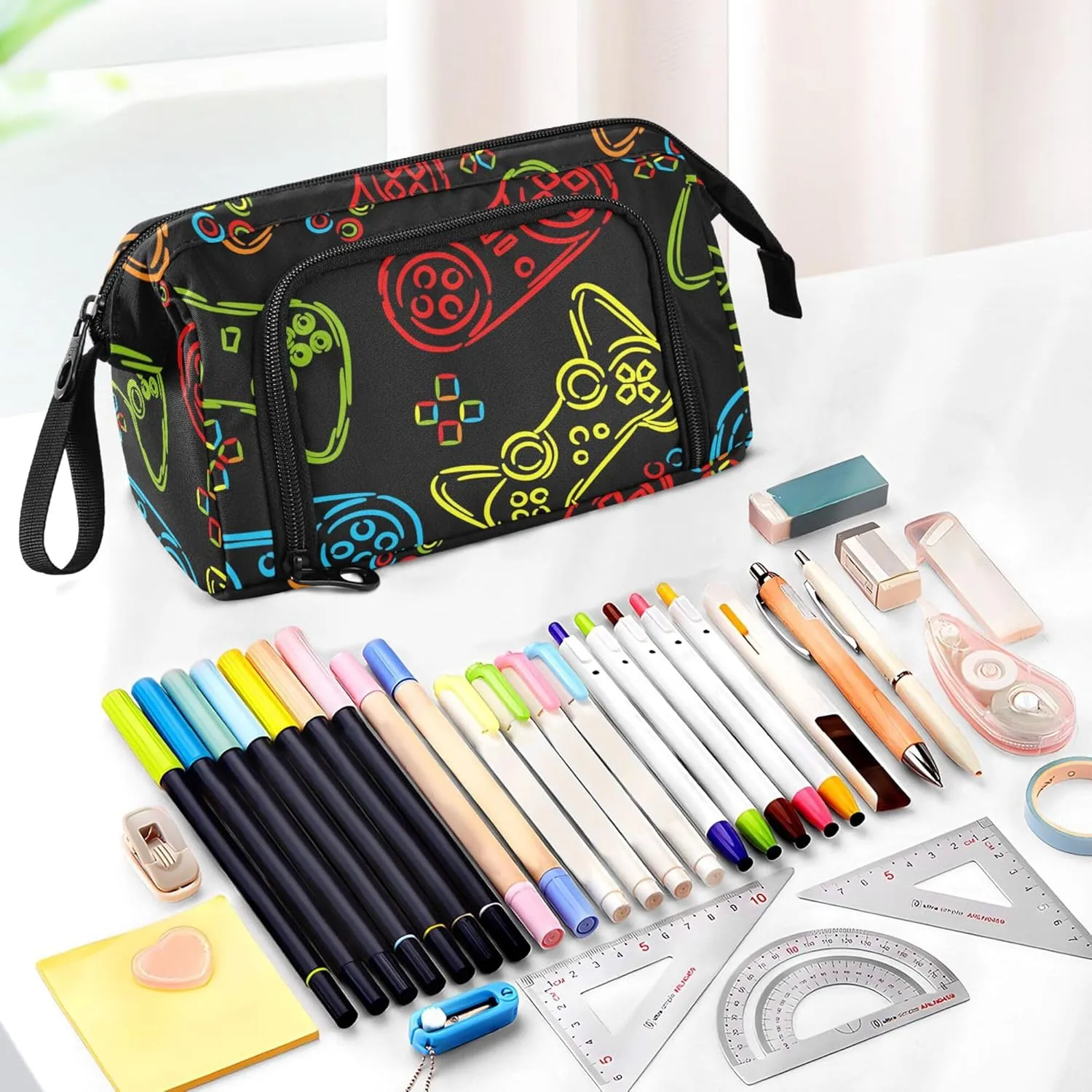 Fisyme Video Game Pencil Case Large Capacity Pencil Pouch Pen Box Bag Big Makeup Pencil Case Organizer