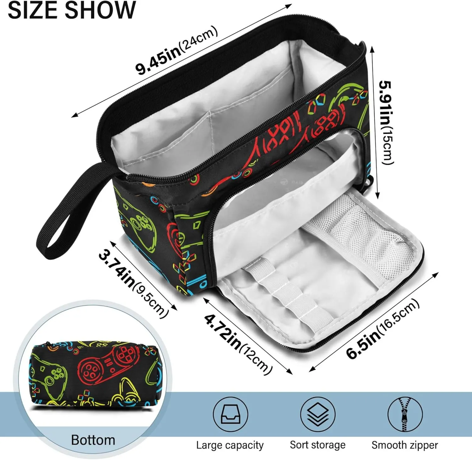 Fisyme Video Game Pencil Case Large Capacity Pencil Pouch Pen Box Bag Big Makeup Pencil Case Organizer