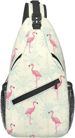 Flamingo Palm Tree Chest Sling Bag Crossbody Shoulder Backpack Bag Gym Cycling Daypack Travel Hiking Cross Bag