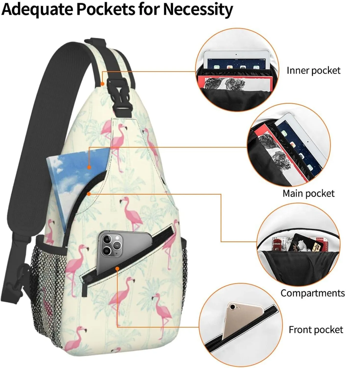 Flamingo Palm Tree Chest Sling Bag Crossbody Shoulder Backpack Bag Gym Cycling Daypack Travel Hiking Cross Bag