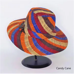 Flat Brim Raffia Sunhat in Candy Cane Madagascan