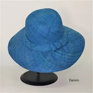 Flat Brim Raffia Sunhat in Denim Madagascan