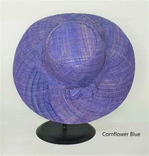 Flat Brim Raffia Sunhat in Light Cornflower Madagascan