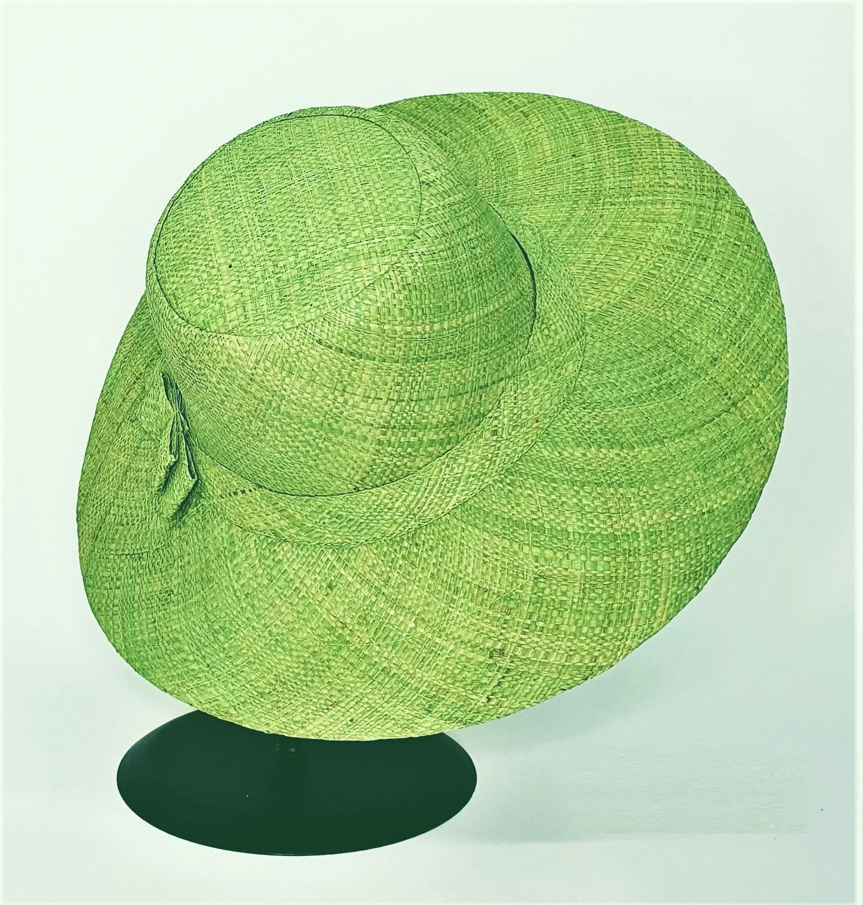 Flat Brim Raffia Sunhat in Pear Green Madagascan