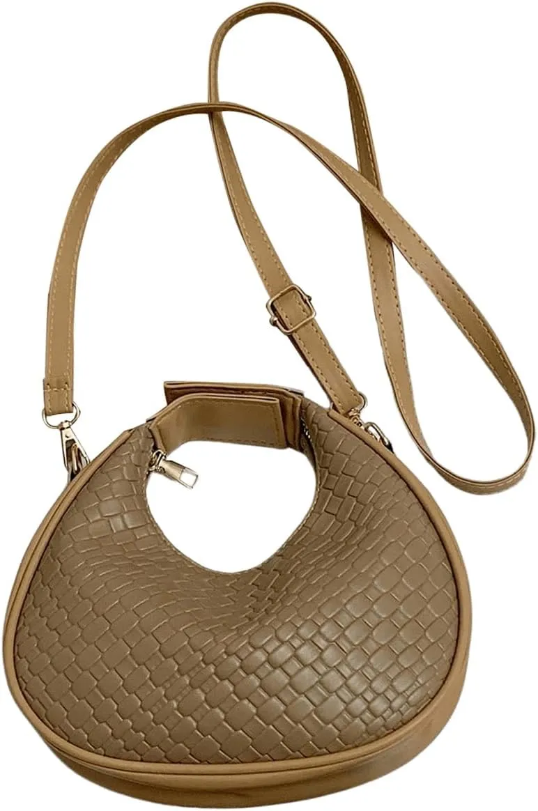 Floerns Women's Crossbody Bag Leather Weave Small Handbag Retro Crescent Bag