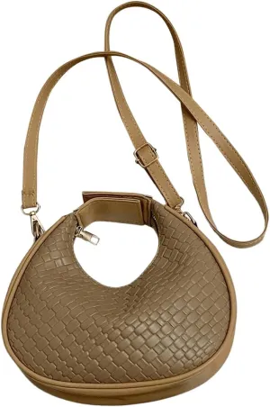 Floerns Women's Crossbody Bag Leather Weave Small Handbag Retro Crescent Bag