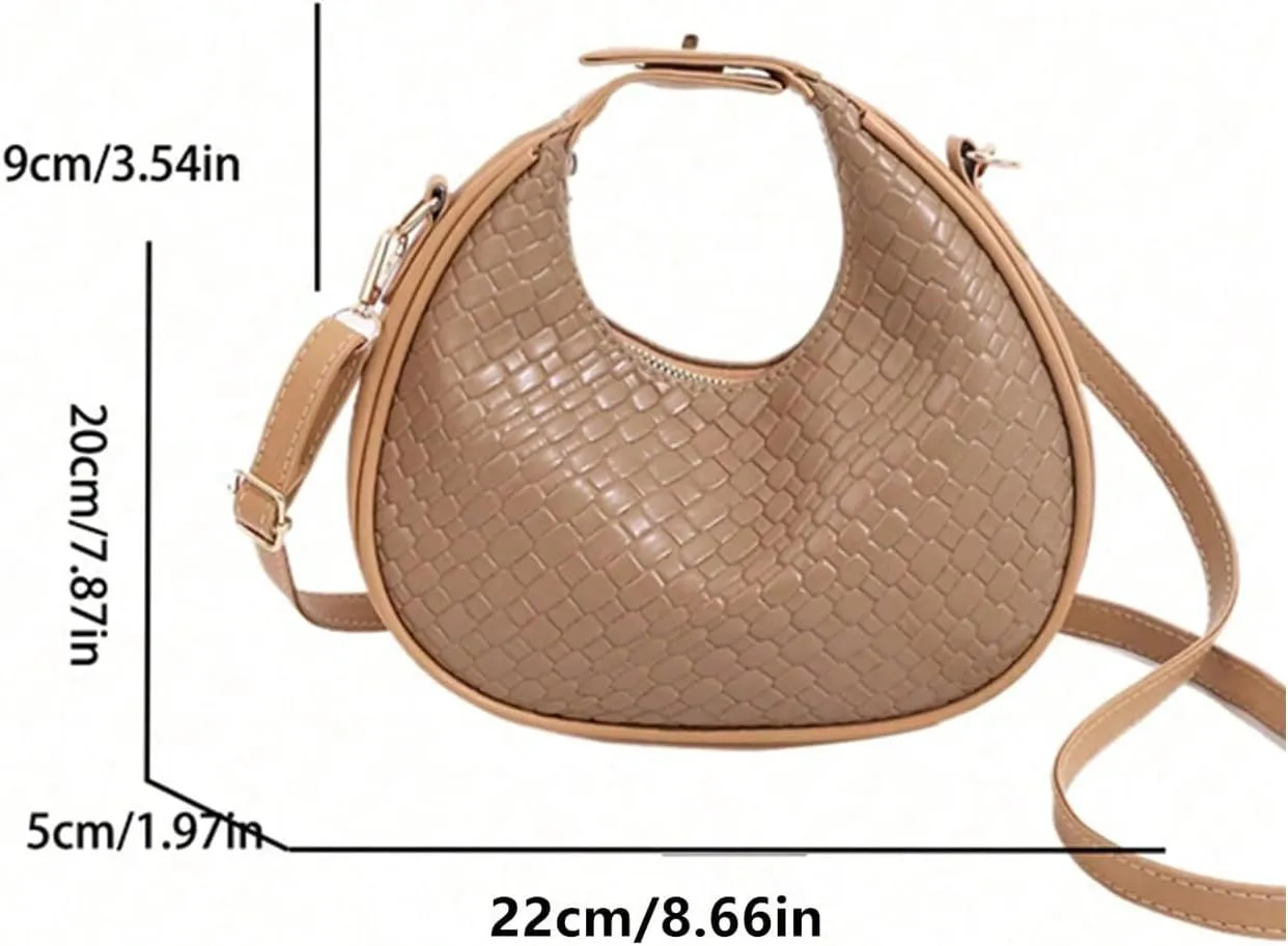 Floerns Women's Crossbody Bag Leather Weave Small Handbag Retro Crescent Bag