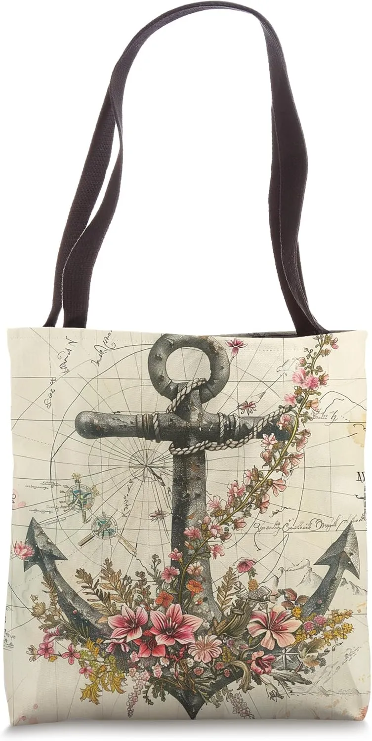 Floral Anchor Nautical Flower Tote Bag