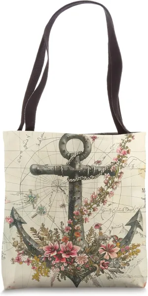 Floral Anchor Nautical Flower Tote Bag