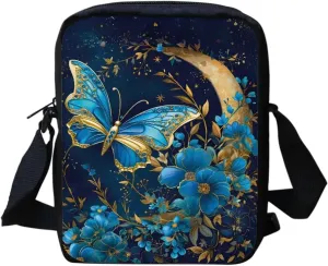 Floral Butterfly Crossbody Bags for Women Trendy Messenger Bag Lightweight Wallet Purse Case Portable Travel Shoulder Bag Canvas Cellphone Bag
