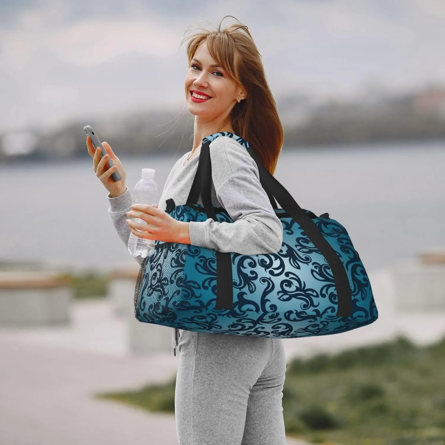Floral Pattern With Floral Background Travel Duffel Bag Large Foldable Waterproof Overnight Bag For Beach Swim Bags Pool Sports Gym