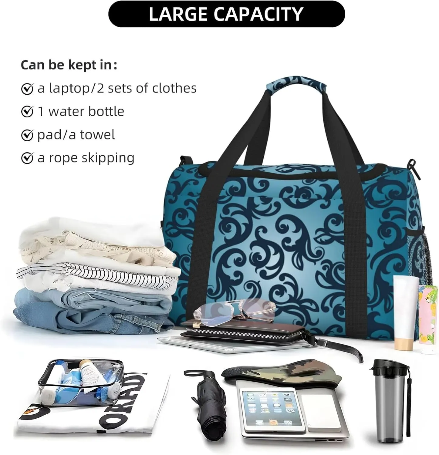 Floral Pattern With Floral Background Travel Duffel Bag Large Foldable Waterproof Overnight Bag For Beach Swim Bags Pool Sports Gym