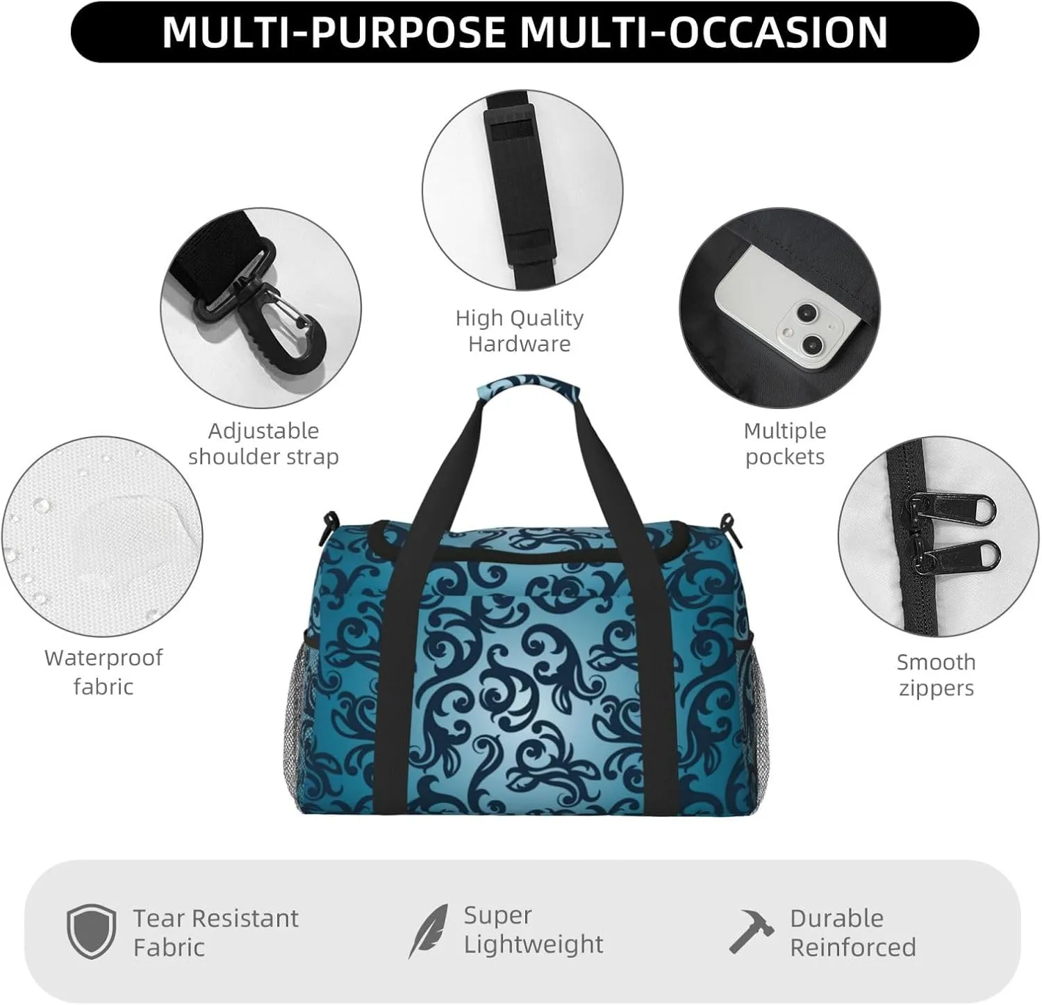 Floral Pattern With Floral Background Travel Duffel Bag Large Foldable Waterproof Overnight Bag For Beach Swim Bags Pool Sports Gym