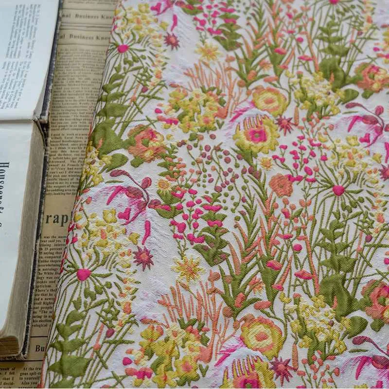 Floral Retro Brocade Fabric By the Yard|Botanical Upholstery Fabric for Chair Curtain|Jacquare Embroidered Fabric