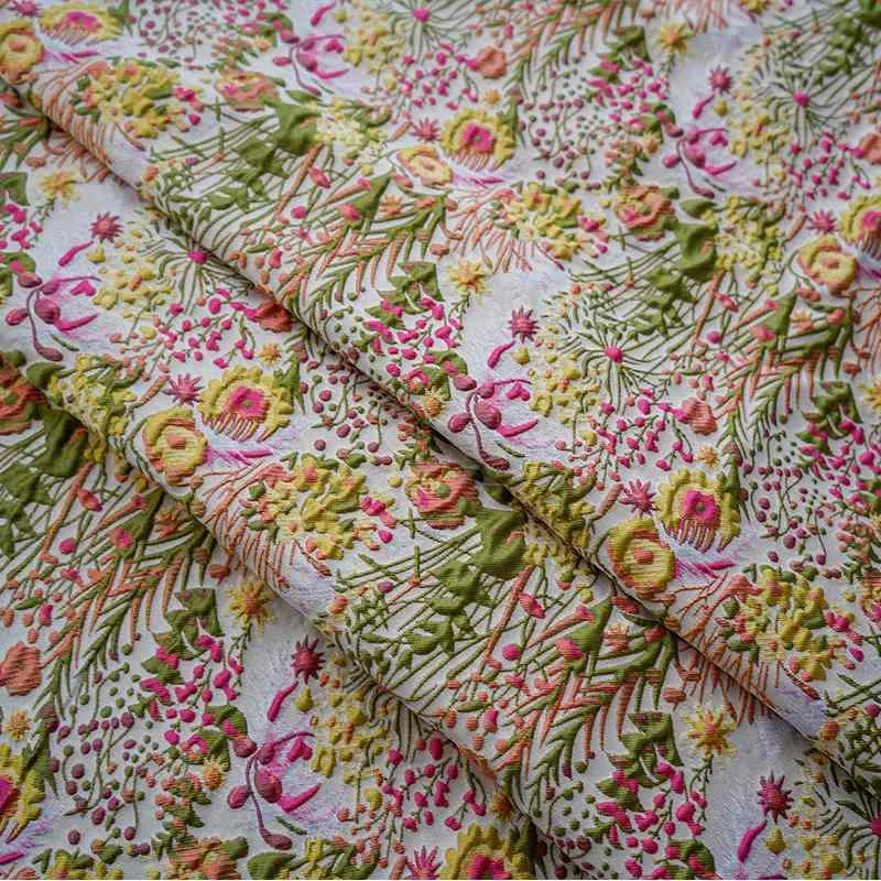 Floral Retro Brocade Fabric By the Yard|Botanical Upholstery Fabric for Chair Curtain|Jacquare Embroidered Fabric