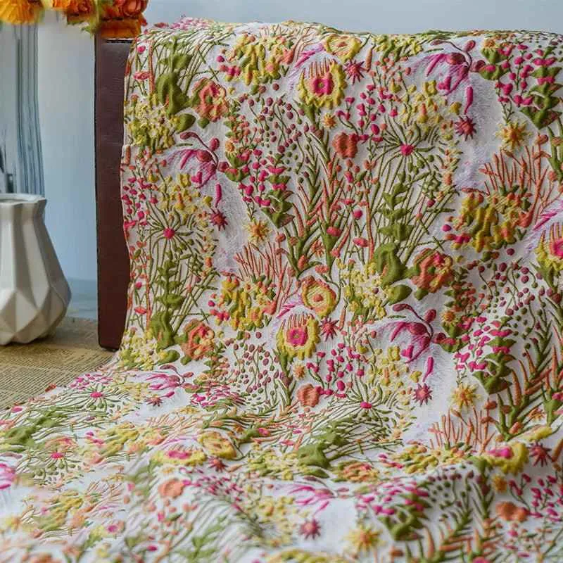 Floral Retro Brocade Fabric By the Yard|Botanical Upholstery Fabric for Chair Curtain|Jacquare Embroidered Fabric