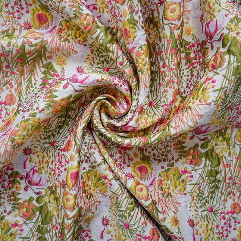 Floral Retro Brocade Fabric By the Yard|Botanical Upholstery Fabric for Chair Curtain|Jacquare Embroidered Fabric