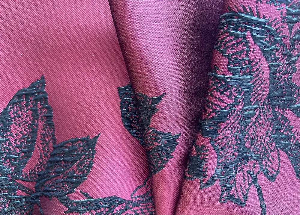 Floral Rose & Teal Blue Lame Polyester Brocade Jacquard (Made in Italy)