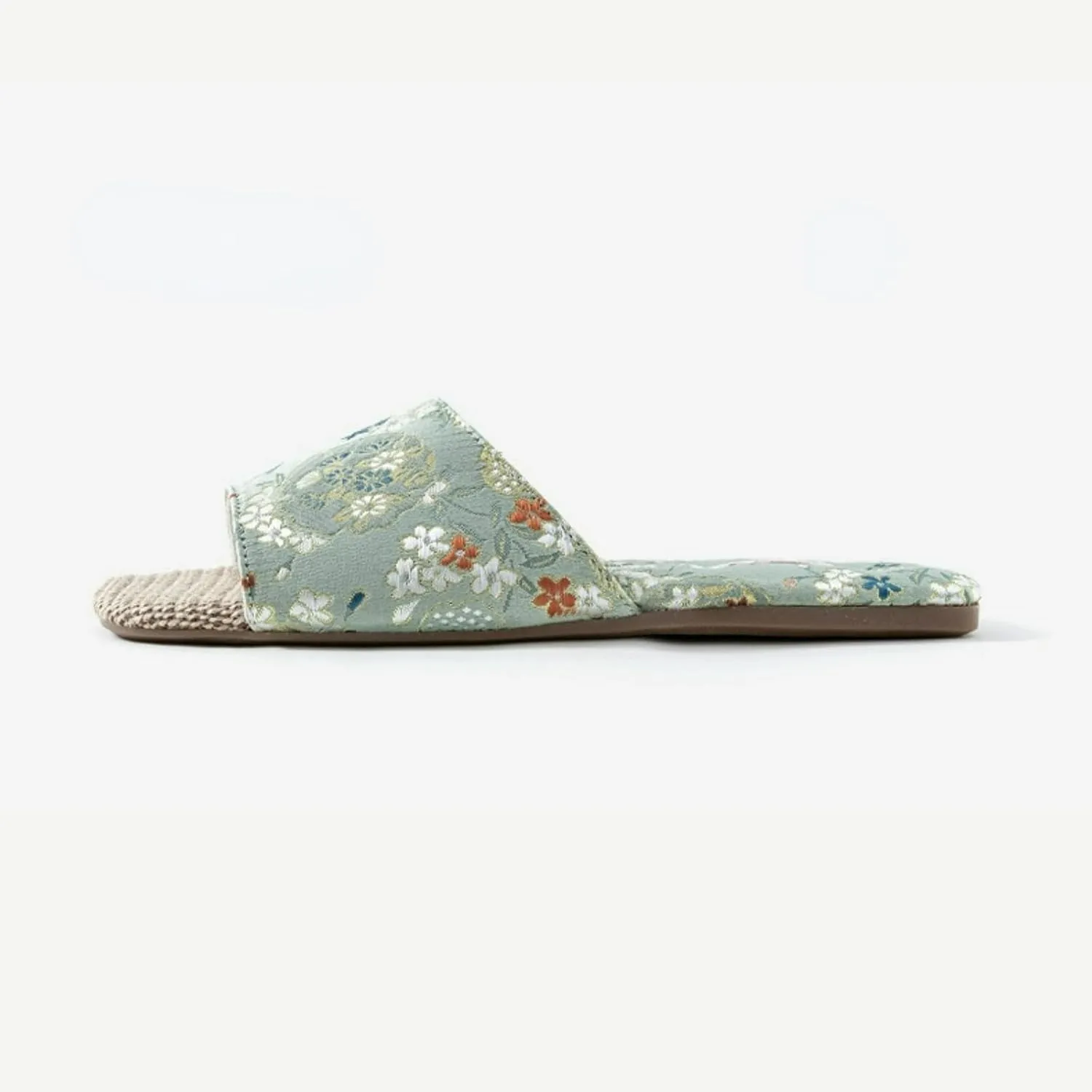 Floral Silk Embroidered Slippers Women Retro Brocade Upper Fuzzy Linen insole Soft TPR Anti-Slip Soles Indoor Slippers