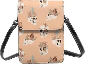 Floral skull mystery dark black Crossbody Cell Phone Purse for Women Girls Leather Mini Cross Body Bags Small Shoulder Bags