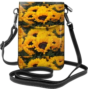 Flower Bush Sunflower Print Small Crossbody Bags for Women Leather Cell Phone Purses Mini Leather Shoulder Handbag Adjustable Strap