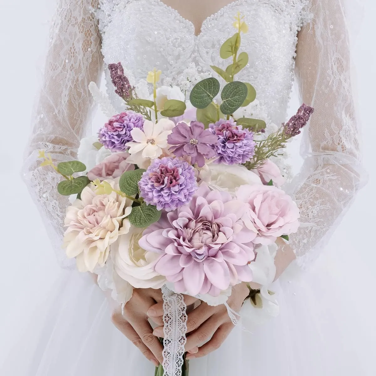 Floweroyal Artificial Flowers Combo Purple Flowers Mix Silk Flowers Dahlia Roses with Stems for DIY Wedding Bridal Bouquets, Baby Shower, Floral Arrangement, Table Centerpieces, Home Decorations.