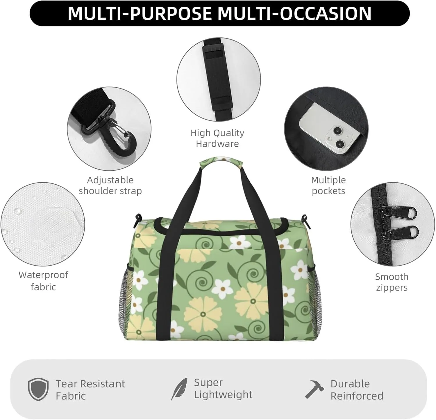 Flowers Cute Fashion Pattern Travel Duffel Bag Large Foldable Waterproof Overnight Bag For Beach Swim Bags Pool Sports Gym