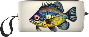 Fly Yellow Fish print Travel Cosmetic Bag Gifts for Women Portable Make Up Bags for Women Mother Sister