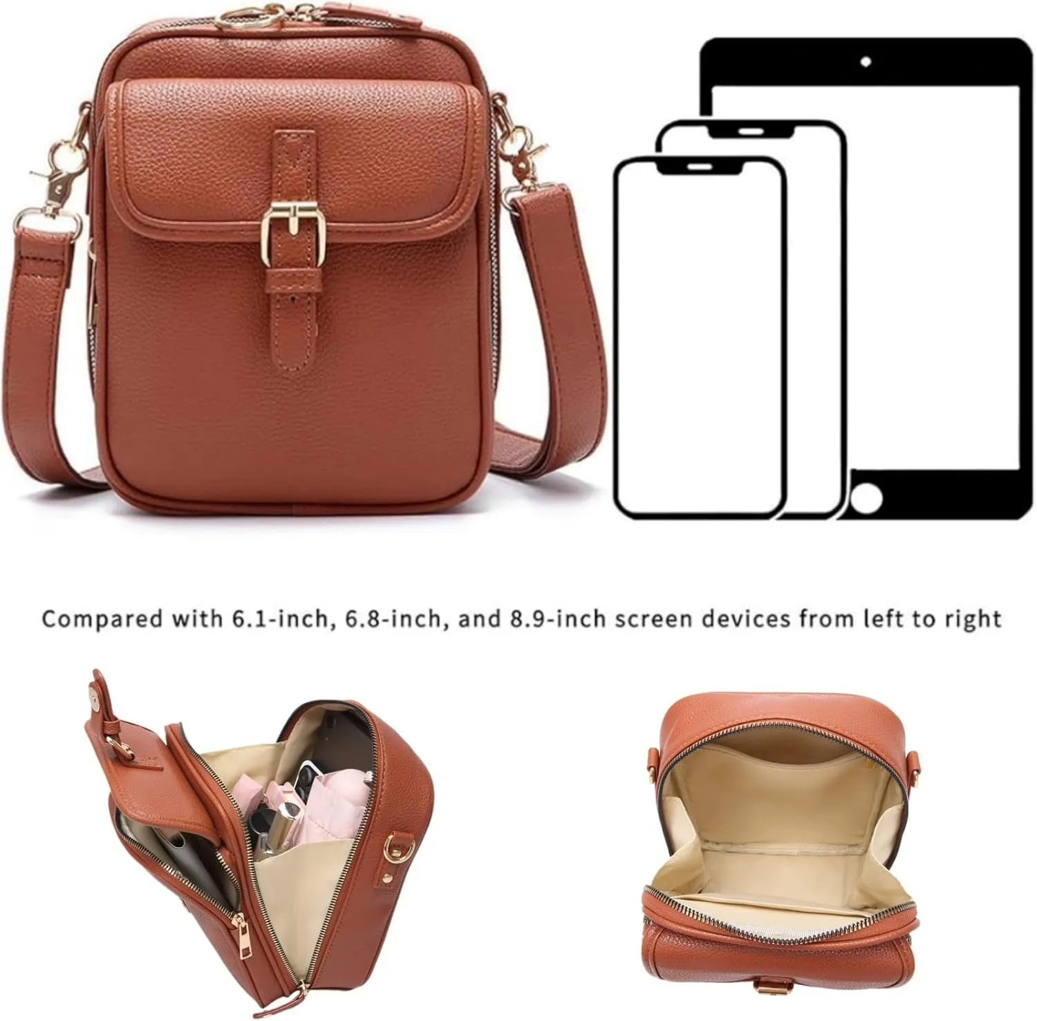 Forcipower Crossbody Bag, Vintage Double Layer Large Capacity Mini Crossbody Leather Bags with 10 Card Slots